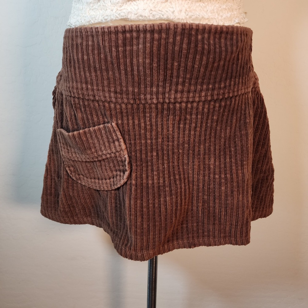 Final Touch‎ Brown Corduroy Mini Skirt Retro Pocket A Line Womens